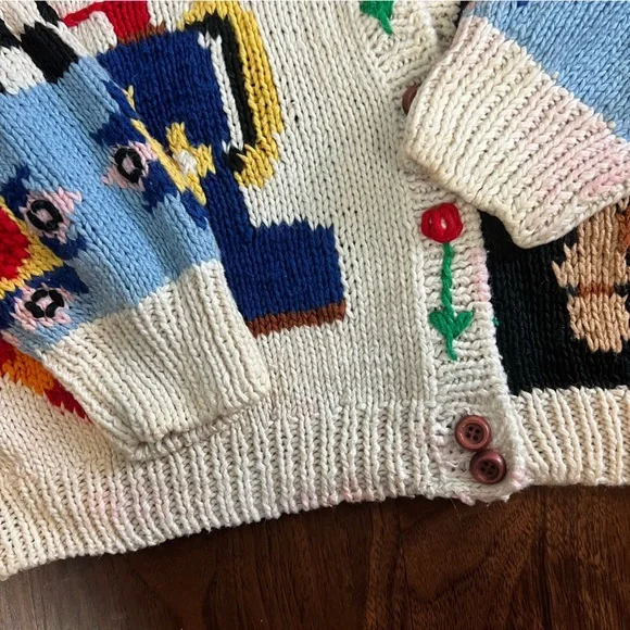 The Eagle’s Eye Colorful Patchwork Vintage 90s Hand Knit Cardigan - Picture 10 of 11